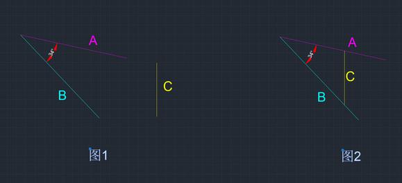 如图，如何在不改变c线长度和角度的前提下与ab线相交不露头？